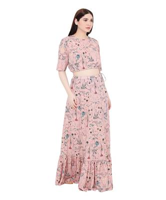 PS Pret by Payal Singhal Peach Colour Printed Art Crepe Skirt Set 4