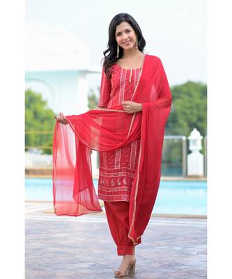 Red chikankankari kurti set 1