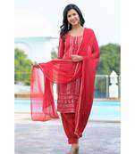 Red chikankankari kurti set