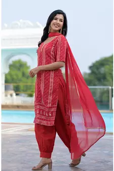 Red chikankankari kurti set