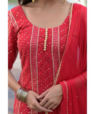 Red chikankankari kurti set 7