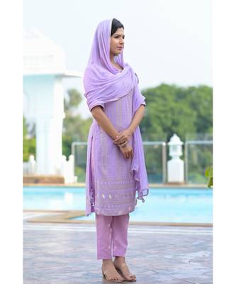 Lavender chikanakri kurti set 1