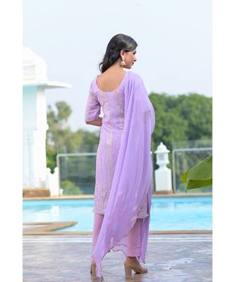 Lavender chikanakri kurti set 2