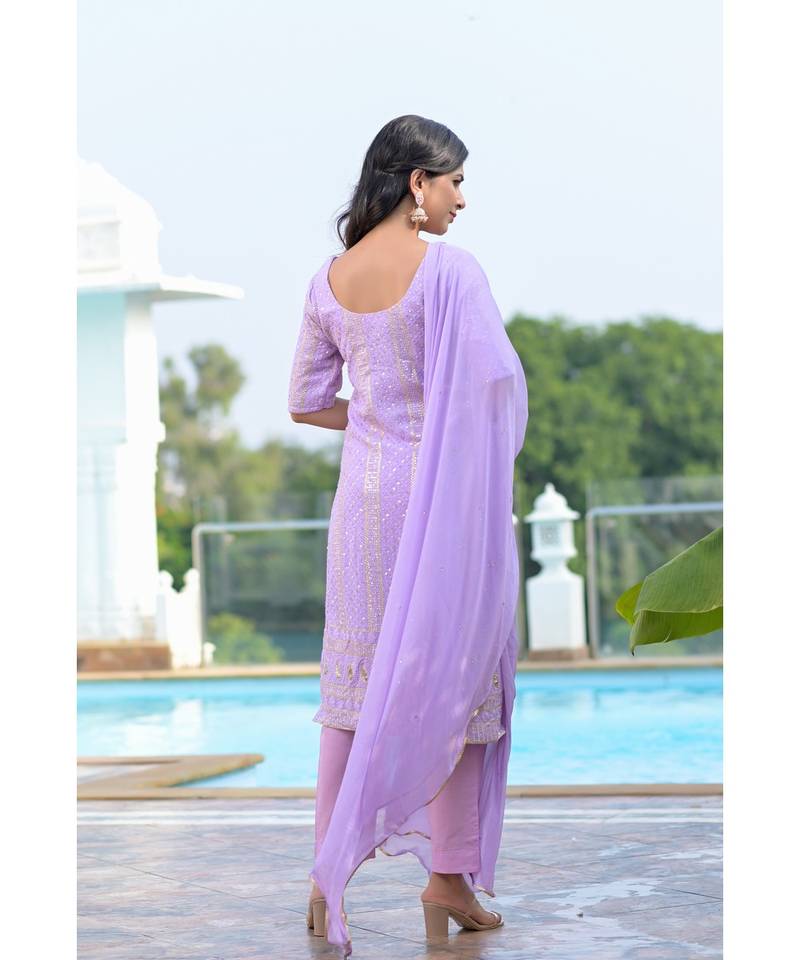Lavender chikanakri kurti set