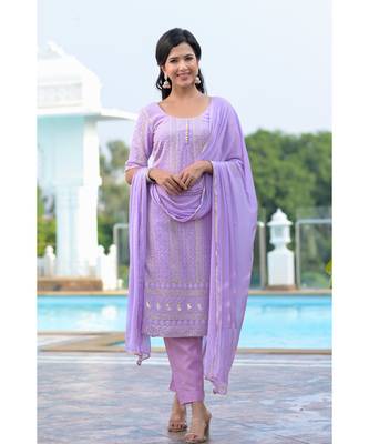 Lavender chikanakri kurti set 3