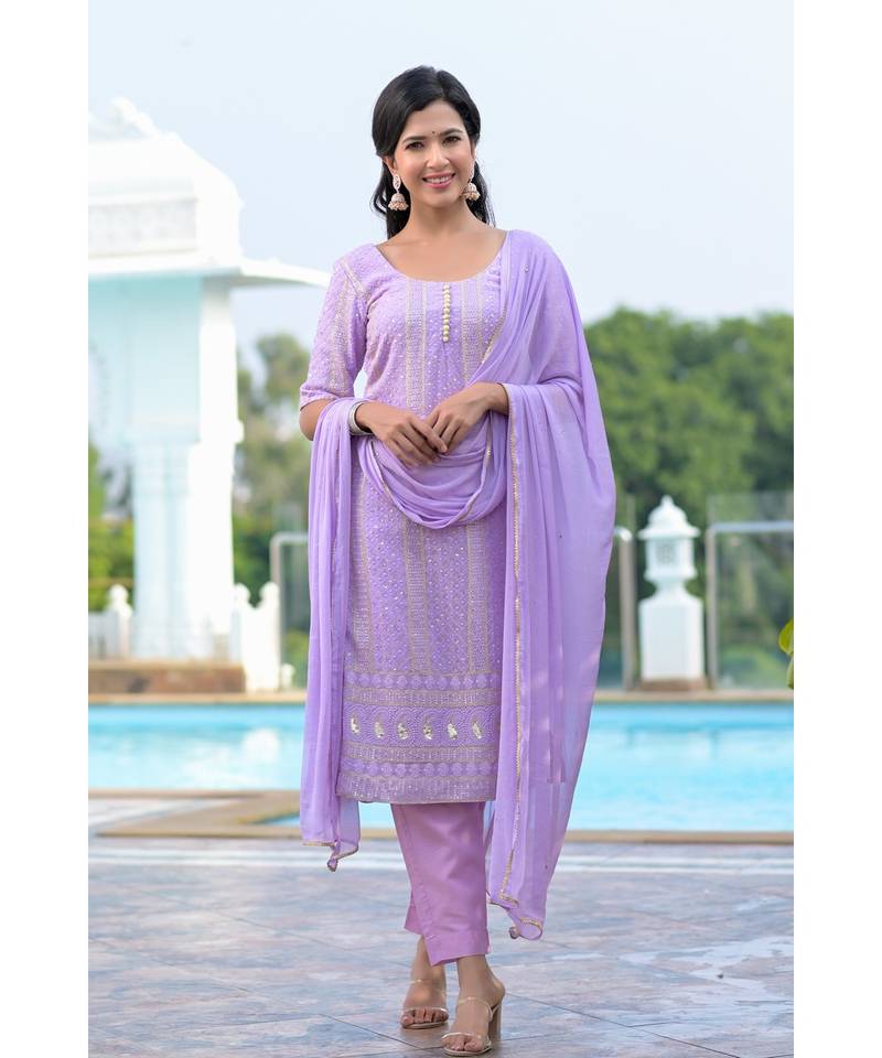 Lavender chikanakri kurti set