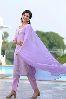 Lavender chikanakri kurti set