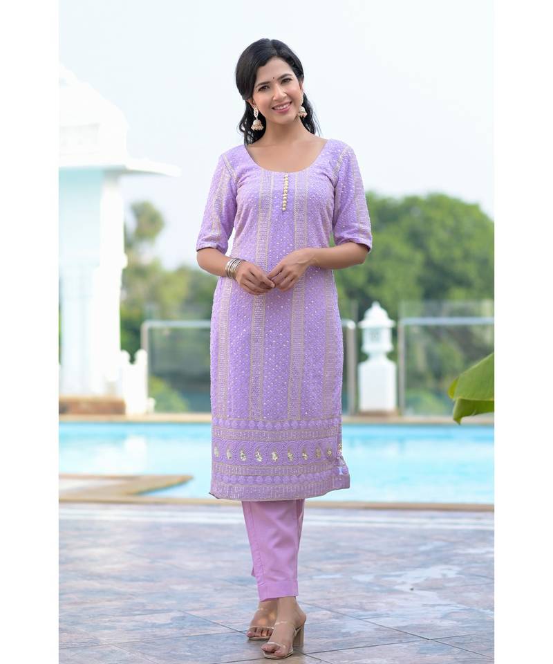 Lavender chikanakri kurti set