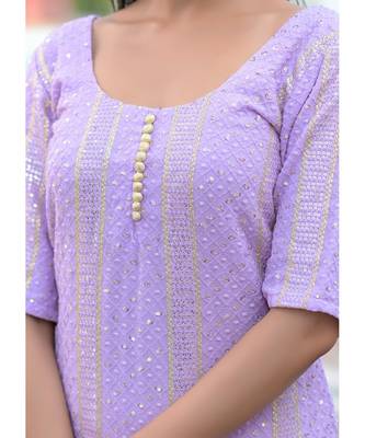 Lavender chikanakri kurti set 6