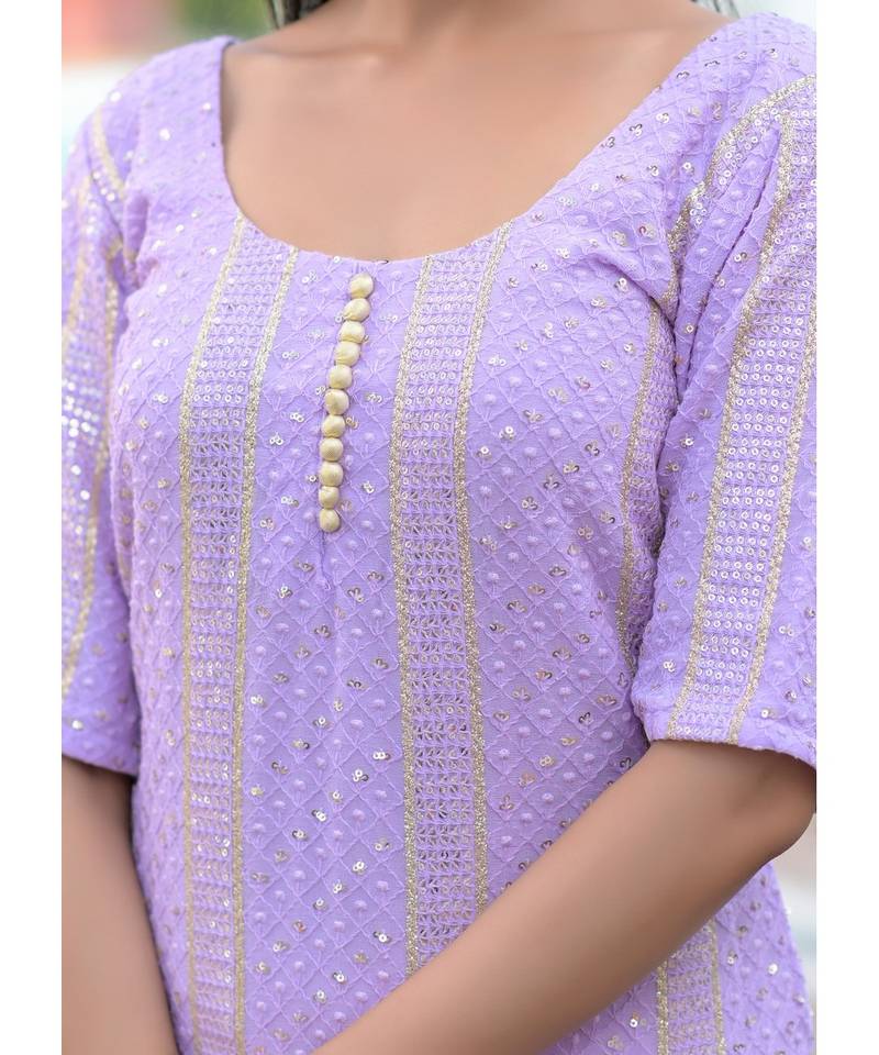 Lavender chikanakri kurti set