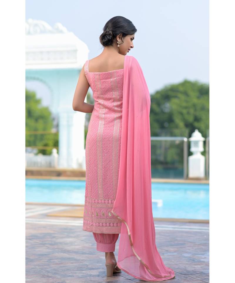Pink chikankari kurti set