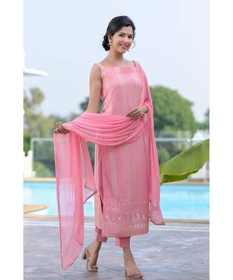 Pink chikankari kurti set 3