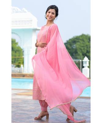 Pink chikankari kurti set 4