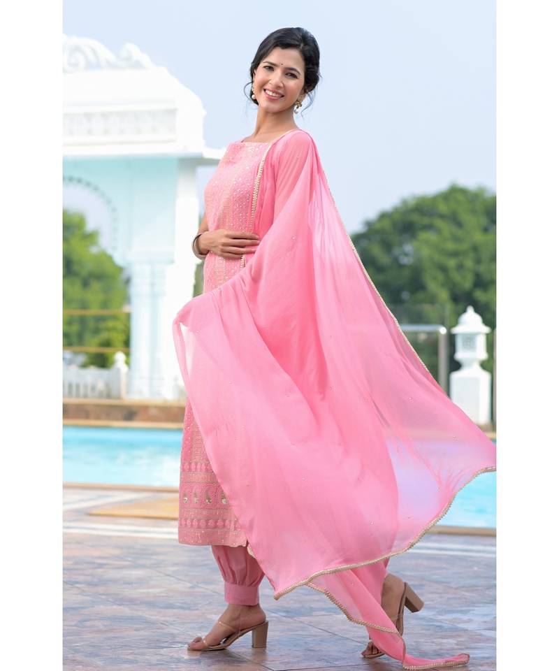 Pink chikankari kurti set