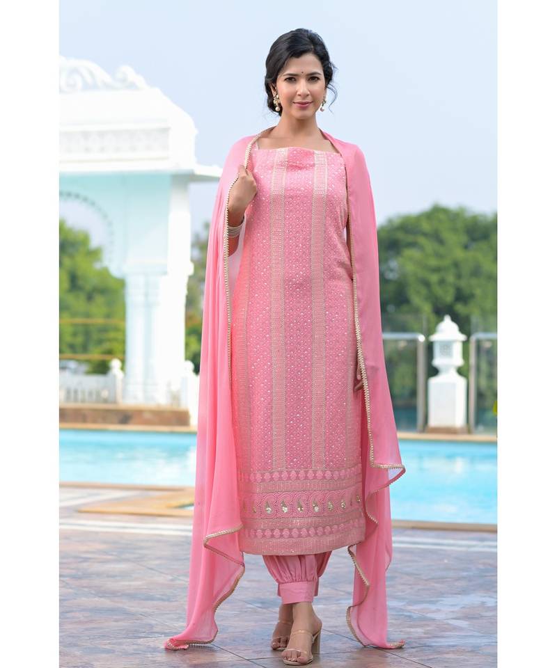 Pink chikankari kurti set