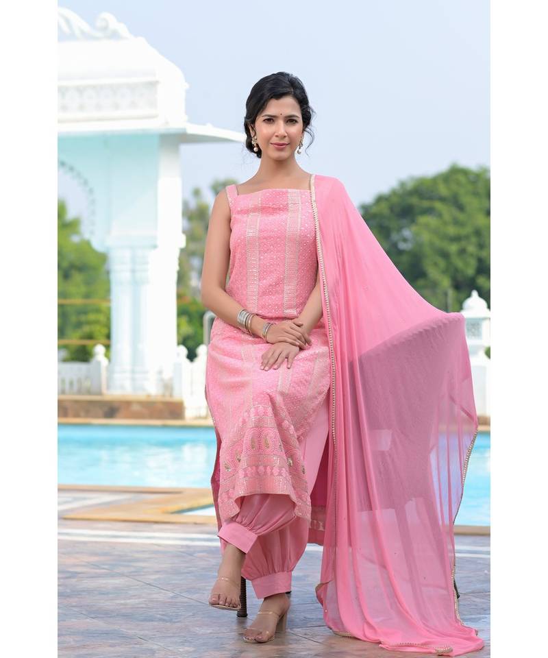 Pink chikankari kurti set