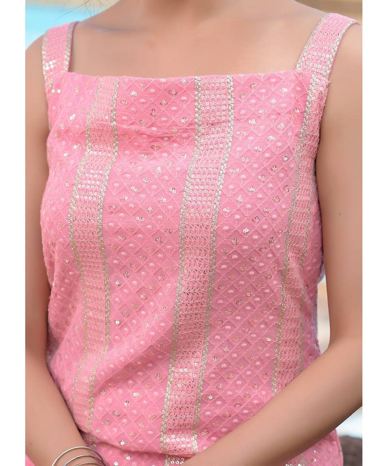 Pink chikankari kurti set