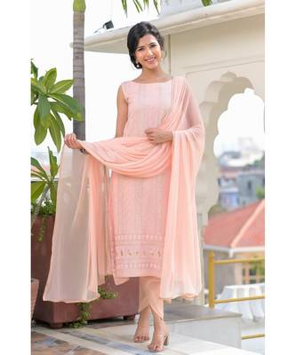 Peach chikankari kurti set 1