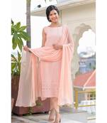 Peach chikankari kurti set