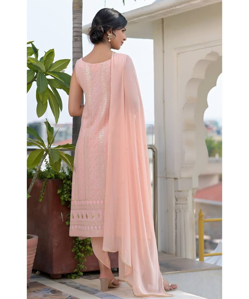 Peach chikankari kurti set