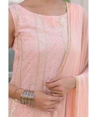 Peach chikankari kurti set 7