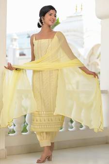 yellow chikankari kurti set