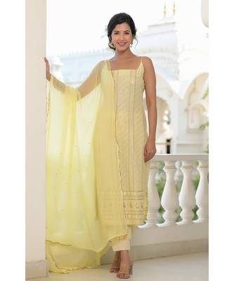 yellow chikankari kurti set 3
