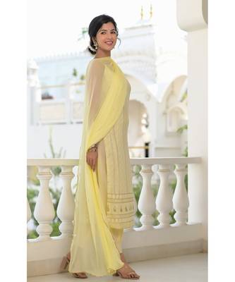 yellow chikankari kurti set 4