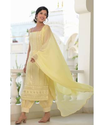 yellow chikankari kurti set 5