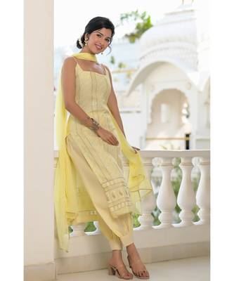 yellow chikankari kurti set 6