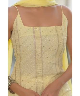 yellow chikankari kurti set 7