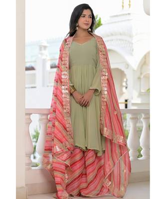 Sea green anarkali palazzo kurti set 1