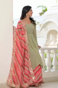 Sea green anarkali palazzo kurti set