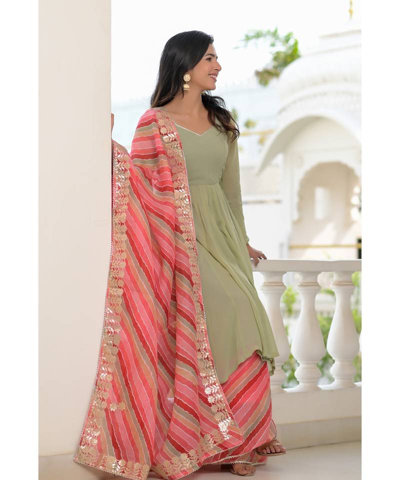 Sea green anarkali palazzo kurti set