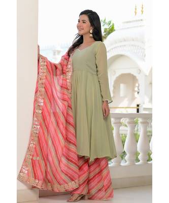 Sea green anarkali palazzo kurti set 3