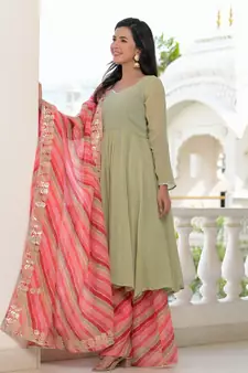 Sea green anarkali palazzo kurti set