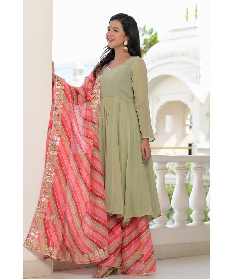 Sea green anarkali palazzo kurti set