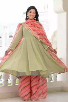 Sea green anarkali palazzo kurti set