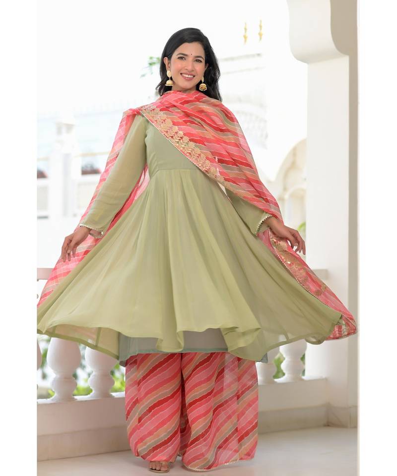 Sea green anarkali palazzo kurti set