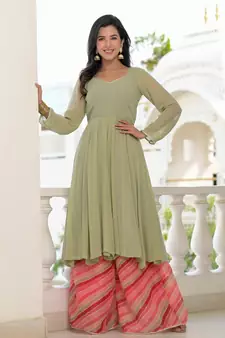 Sea green anarkali palazzo kurti set