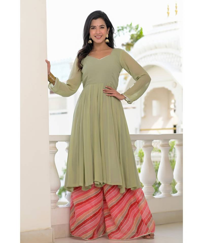 Sea green anarkali palazzo kurti set