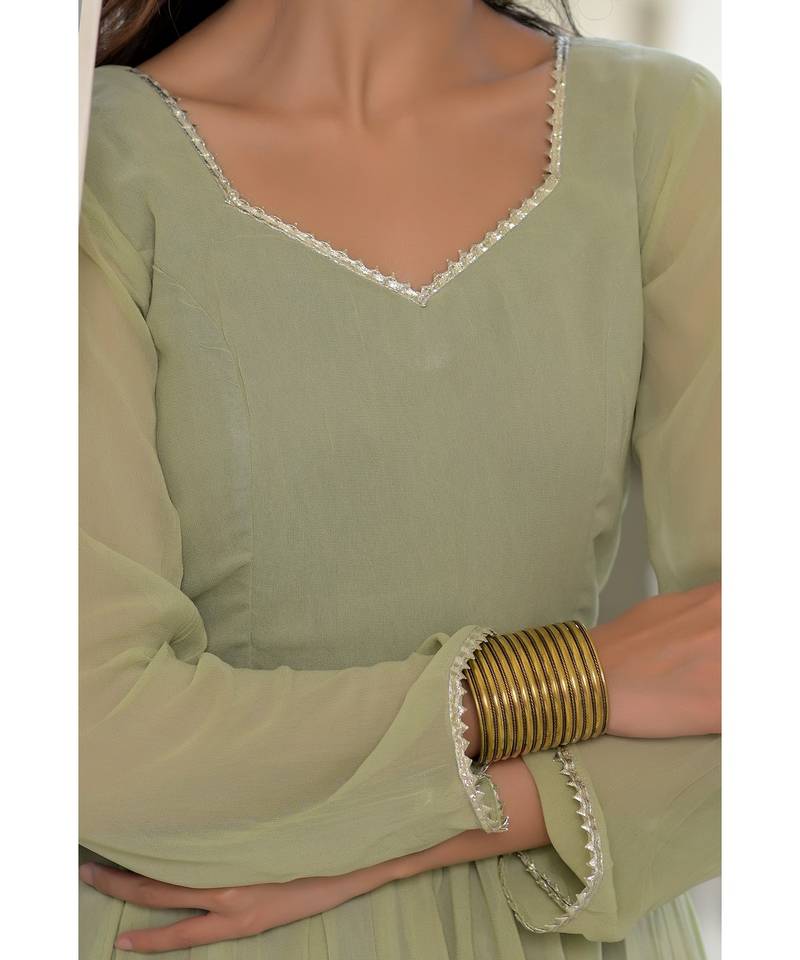 Sea green anarkali palazzo kurti set