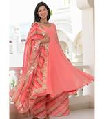 peach anarkali palazzo dupatta set