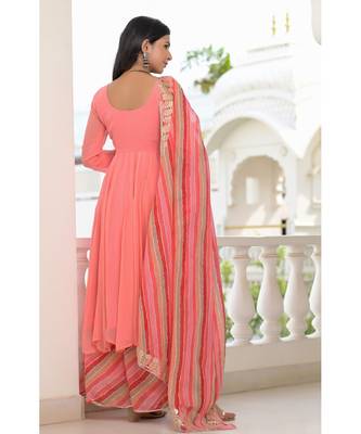 peach anarkali palazzo dupatta set 2