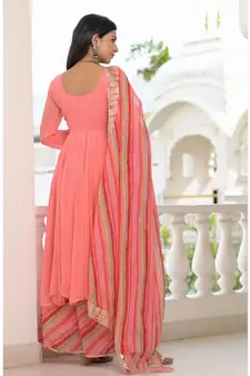 peach anarkali palazzo dupatta set