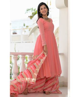 peach anarkali palazzo dupatta set 3