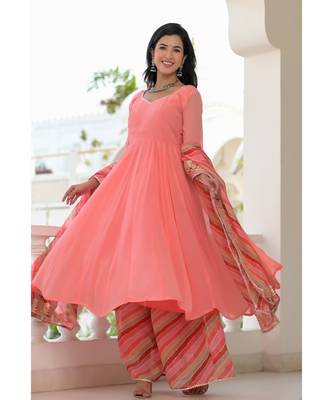 peach anarkali palazzo dupatta set 4