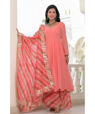 peach anarkali palazzo dupatta set 5