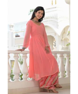 peach anarkali palazzo dupatta set 6