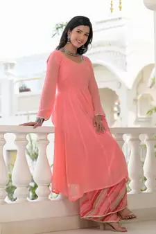 peach anarkali palazzo dupatta set